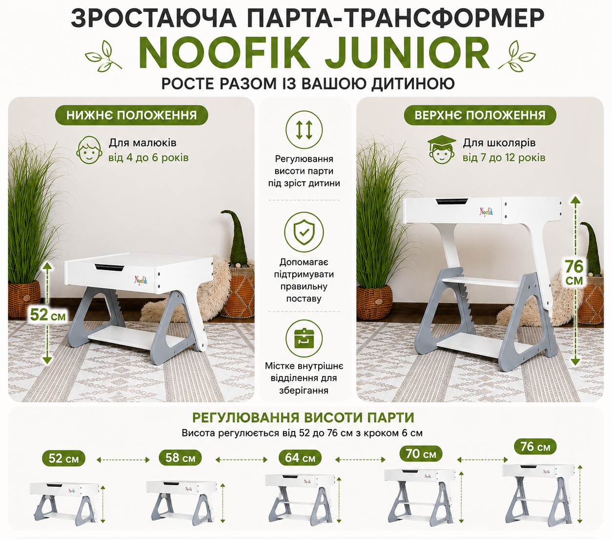 Зростаючий комплект (стіл-парта + стілець) модель Junior з 1 відсіком - Зображення 7